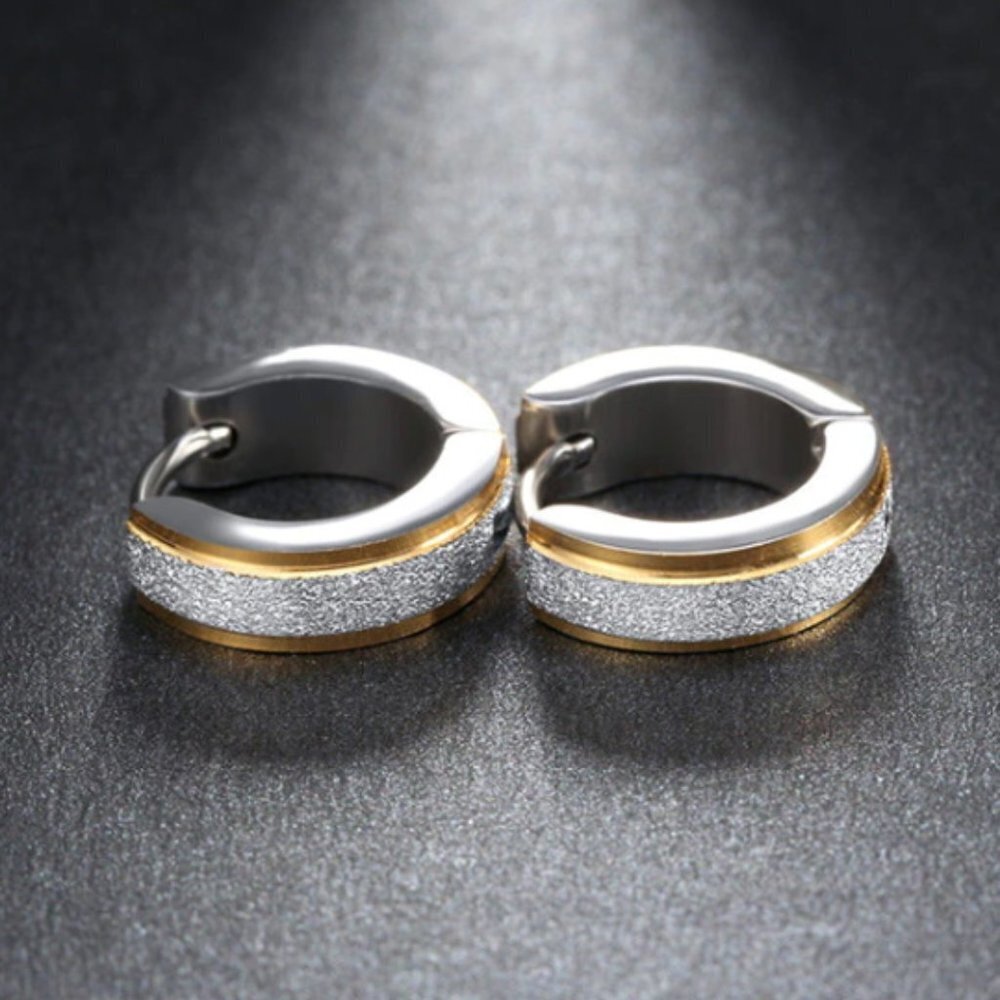 Hoop huggies earrings jewelry white gold tone stainless steel shiny brand new